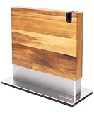 Coninx Magnetischer Messerblock mit integriertem Schärfer – Zweiseitiger Messerhalter aus Akazienholz – Universeller Messerständer mit rutschfester Basis für die Küchenarbeitsplatte