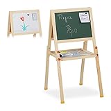 Relaxdays Standtafel Kinder, beidseitig magnetisch, höhenverstellbar, HBT 77x39x44,5 cm, Whiteboard & Kreidetafel, natur