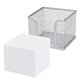 D.RECT - Zettelbox | aus Mesh | Solides Metall | Für den modernen Arbeitsplatz | Silber | mit Zettelblock 700 Blatt - 95x95x80 mm