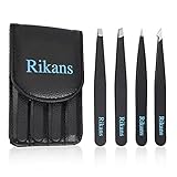 Rikans Pinzetten Set 4-teilig - Präzisionspinzetten Set aus Edelstahl - Profi Pinzetten zum Augenbrauenzupfen, Gesichtshaarentfernung, Splitter