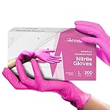 Hot Pink Pink Nitril-Einweghandschuhe, 200 Stück, Nitrilhandschuhe, 3 Mil breit, Gummihandschuhe, puder- und latexfrei, medizinische Untersuchungshandschuhe, chirurgische Untersuchungshandschuhe,