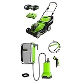 Greenworks 48V (2x24V) Kabelloser Akku Rasenmäher, 41 cm Schnittbreite, 2 x 24V 4Ah-Akkus und Doppelladegerät + Greenworks G24SWP Akku Tauchwasserpumpe, OHNE 24V Akku & Ladegerät, 3 Jahre Garantie