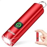 Blukar Taschenlampe LED Aufladbar, Mini EDC Taschenlampen mit 3 Lichtmodi, Klein Flashlight Tragbar mit Schlüsselanhänger, IPX6 Wasserdichte Handlampe für Wandern, Notfäll, Camping usw. -Rot