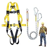 Fallschutz Komplettset, 5 Punkt Ganzkörper Sicherheitsgurt, Baugurt Die Arbeit, Mit 118 Zoll Seil Und 2 Kletterschnalle Aus Stahl Für Fels Und Baumklettern, Feuerwehr, Luftarbeiten