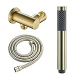 Handbrause Set Messing Handbrause Regenduschkopf Massage Spa Duschkopf Rund Gebürstet Gold Handbrause mit Brauseschlauch, Duschhalter