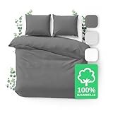 JACOBSON Bettwäsche 200x220 Set - 100% Baumwolle Bettbezug 200x220 cm + 2 Kissenbezüge 80x80 cm, Perkal Bettwäsche 3-teilig mit Reißverschluss (200x220cm, Anthrazit, 3-teilig)