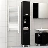 Myheimly Badezimmerschrank mit viel Stauraum, Schrank für Badezimmer, Badezimmermöbel Badmöbel Hochschrank Bad Schwarz 30x30x179 cm Holzwerkstoff