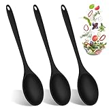 3 Stück Kochlöffel Silikon, Antihaft Kochlöffel, Silikon Rührlöffel für Küche, Kochen, Backen, Rühren, Hitzebeständige Antihaft (Schwarz)