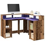 Owoxanthellate Eckschreibtisch 130x130 Altholz mit RGB LED Gaming Schreibtisch L-Form Holzwerkstoff 120 kg Tragkraft Modernes Design für Home Office Gaming Büro Wohnzimmer