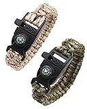 KGDUYC 2 Stück geflochtenes Fallschirmschnur-Armband,Outdoor-Überlebensarmband, Mehrzweck-Fallschirmschnur-Armband,Überlebensarmband,Pfeife,Kompass,Outdoor-Aktivitäten (wie in 2 Camouflage gezeigt)