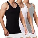 FALARY Unterhemd Herren Tank Top Herren 100% Baumwolle Männer Tanktops Muskelshirts Sport Unterhemden 3er Pack Sportunterhemden für Herren,(Schwarz Weiß Grau,L)