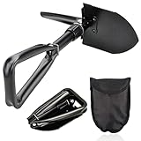 Klappspaten, Multifunktional Campingschaufel, 46,5 cm Abnehmbar Klappschaufel mit Tragetasche, Klappschaufel Schneeschaufel mit Hacke, Schwarz