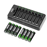 Bevigor AA NI-MH-Akku, 8 Stück AA wiederaufladbare Batterien mit 8-Positionen-Ladegerät für schnell aufladbar