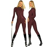 PVC-Jumpsuit für Damen, Reißverschluss vorne, Nachtclub, Tänzerin, sexy, glänzend, Cosplay, schwarzer Hals, Catsuit, Dunkelrot, Größe 6XL