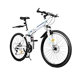 KumuJ 26 Zoll Mountainbike, 21 Gang Schaltung MTB Mountain mit Scheibenbremse Geschwindigkeits-Klapprad,Mountainbike mit Höhenverstellbar Sitz Fahrrad,für Herren und Damen (blau und weiß)