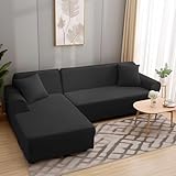 HEYOMART Sofabezug Ecksofa L Form Stretch Sofa Überzug Universal Couchbezug Für 1/2/3/4 Sitzer - 2 Sitzer, Schwarz (L Form Ecksofa Erfordert Zwei)