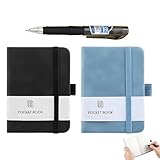 EVTHUR 2 Stück Mini Notizbuch, Notizbuch Klein A7, Stifthalter mit Elastischem Band, Pocket Notebook für Männer Frauen, 200 Seiten (schwarz/blau)