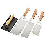 Onlyfire Grillspachtel Plancha Kit – Edelstahl-Grillspachtel , Schaber und Gusseisen-Grillpresse für flache Tops, Grills, Öfen und Herde