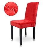 Morbuy Samt Stuhlhussen Set Stretch Stuhlbezug für Esszimmerstühle, Einfarbig Velvet Waschbarer Stuhlhussen Schwingstühle Stuhlüberzug für Haus Hotel Hochzeit Partys (1er Set,Rot)