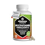 Multivitamin Kapseln hochdosiert, 23 wertvolle Vitamine A-Z & Mineralien, 120 vegetarische Kapseln für 4 Monate, Vitalstoffe & Spurenelemente optimal kombiniert