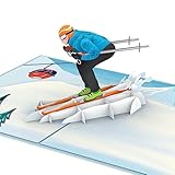 papercrush® Pop-Up Karte Skifahrer - Lustige Gutscheinkarte für Skifahren oder Skiurlaub, 3D Gutschein für Skipass oder Skikurs, Handgemachte Ski Geschenkkarte für Weihnachten, Winter Geburtstagskarte