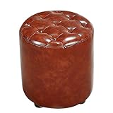 Quadratischer Leder-Pouf, Polsterhocker mit Massivholzsockel, kleiner Couchtisch, Sitzfläche für Wohnzimmer, Dekoration, 35 x 35 x 40 cm