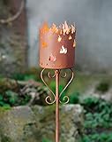 Gartenfackel Flammenkelch aus korrodiertem Metall in Rost Optik, 90 cm hoch, Gartenstecker, Kerzenhalter, Gartendeko