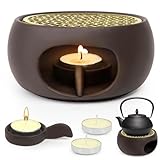 JOLIGAEA Stövchen für Teekanne Keramik, Teewärmer mit Kerzenhalter Kaffeewärmer, Porzellan Teekanne Wärmer, Kaffeewärmer für Kaffee Tee Milch