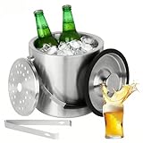 2.0L Eiswürfelbehälter, Eiskübel mit Deckel,Eiswürfelbehälter Edelstahl mit Clips und Sieb, Tragbar Eiskühler, Perfekt zum Kühlen von Bier, Champagner und Wein (2.0L)
