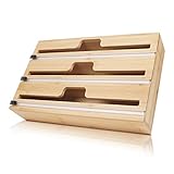 DOSYEN Folienschneider Küche Schublade Kompatibel mit 12' Rollen, 3 in 1 Frischhaltefolienspender Pergamentpapier Folienspender, Küchenverpackungsorganisator Aus Bambusmaterial, Robust und Langlebig