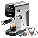 Aigostar Barista - Espresso Siebträgermaschine, Kompatibel mit Kapseln und Gemahlenem Kaffee, 20 Bar, Digitales Touchpanel, 1/2 Tassen, Espressomaschine mit Milchaufschäumer, 0,9L, 1350 W, Edelstahl