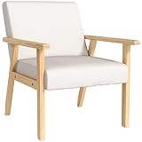 HOMCOM Sessel Wohnzimmer Loungesessel Armlehnstuhl Relaxsessel mit Massivholzbeine, Lesesessel mit Leinenoptik, Polstersessel für Schlafzimmer Arbeitszimmer, Cremeweiß