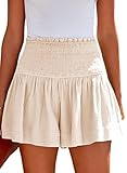 Tincini Shorts Damen Sommer Baumwolle Elastisch High Waist Kurze Hosen Causal Rüschen Strandshorts Einfarbig Freizeit Shorts Sweatpants (Aprikose, M)