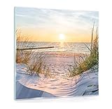 Glasbild Strand Meer Ostsee Natur Landschaft 30x30 cm Modern Glasbilder Wohnzimmer Schlafzimmer Badezimmer Bilder auf Glas Bild groß XXL einteilig Querformat Wandbild Wandbilder Aufhängfertig