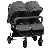 Willood Geschwisterwagen Tandem-Kinderwagen Zwillingskinderwagen Dunkelgrau und Schwarz Stahl