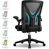 Airchros Bürostuhl,Schreibtischstuhl Bürostuhl Ergonomisch mit Hochklappbaren Armlehnen,Einstellbarer Lendenstütze,Höhenverstellbarer Chefsessel Drehstuhl,Netzstuhl mit Wippfunktion bis 125°,Schwarz