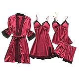 Dessous, Nachtwäsche, Damen, Spitze, Robe, Kleid, Set, Pyjama, Nachthemd, Seide, Übergröße, trägerloser BH für Damen, 44 g, rot, XXL
