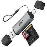 acer SD Kartenleser, Dual USB 3.0 USB C Stecker Kartenlesegerät, Aluminium OTG Adapter SD Card Reader Speicherkartenleser für SD/Micro SD/TF/SDHC/SDXC, iPhone 17 16 15 Serie, Android/Windows/macOS.