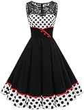 Bbonlinedress Rockabilly Kleider Damen elegant Kleid festlich Vintage cocktailkleid Weihnachtskleid Abendkleider Petticoat Kleid Winterkleid White Black Bdot L