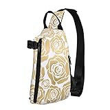 Yiduoduox Schultertasche mit vielen goldenen Blumen, für Reisen, Wandern, Tagesrucksack, Umhängetasche, Viele goldene Blumen, EinheitsgröÃŸe