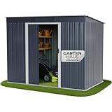 STREND PRO Metall Gartenhaus mit Unterbau, Anthrazit, 205 x 96 x 174 cm | Solide & Langlebig | Geräteschuppen mit 2 Schiebetüren | Garten gerätehause | Gartenlaube | Blechhütte | Fahrradgarage