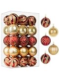 SHareconn 30ct/ 60mm Weihnachtskugeln Ornamente, bruchsichere für Weihnachtsbaum, farbige Dekoration für Weihnachtsfeier, Baumschmuck Haken enthalten,Gold & Rot