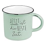 Kaffeetasse vintage| Keramik Becher zum verschenken | Jetzt ist die beste Zeit, Grün