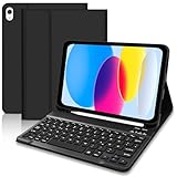 Hülle mit Tastatur für iPad 10 Generation 10,9 Zoll 2022, QWERTZ Layout Bluetooth Tastatur Hülle für iPad 10, Kabellose Abnehmbare Keyboard Hülle mit Stifthalter für iPad 10. Generation,Schwarz