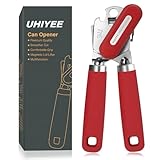 UHIYEE Manueller Dosenöffner, robust, mit glatter Schneide, scharfer Klinge, manuelle Öffnung mit weichem Griff, leicht zu drehender Drehknopf, magnetischer Deckelheber, rot