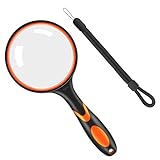 Vicloon Lupe, 10X Handleselupe mit Lanyard und Rutschfestem Weichgummigriff, 75mm Hohe Klarheit Vergrößerungsglas, Leselupe für Wissenschaftsbücher, Zeitungen, Lesen, Insekten - Orange