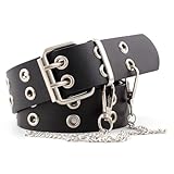 Taasmoog Nietengürtel Mit Kette - Doppelloch Metall Punk Rock Gürtel Mit Nieten für Damen und Herren - Hip Hop und Rock Style