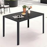 Clevich Gartentisch Wetterfeste, 110x70cm, Outdoor-Esstisch, WPC Balkontisch, Aluminiumrahmen, Wetterfeste Gartenmöbel, Quadratischer Terrassentisch, Schwarz