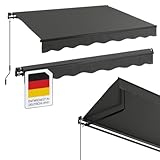 STEELSØN Kestria Markise für Balkon/Dachterrasse/Garten 250x200 cm – Gelenkarmmarkise blickdicht & wetterfest – Außenrollo mit Kurbel aus Kunststoffgewebe – Sonnenmarkise mit Wandhalterung Anthrazit