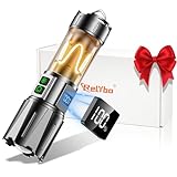 Relybo Taschenlampe Led Aufladbar, Led Taschenlampe Extrem Hell 500000 Lumen, Taktische Taschenlampe Batteriebetrieben, 2 Schalter, 10 Modus, LCD-Bildschirm, mit stroboskop, für Notfälle Camping